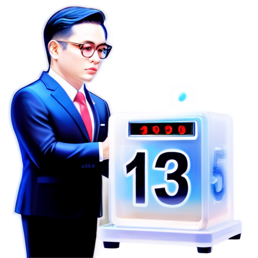 Draw a picture with mans in suits and glasses and the number 15 written on top and a lottery machine drawn - icon | sticker