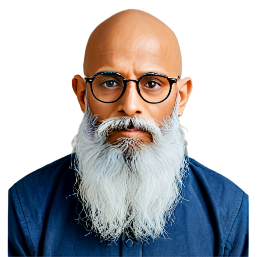 Indian guru bald head with long beard & glasses - icon | sticker