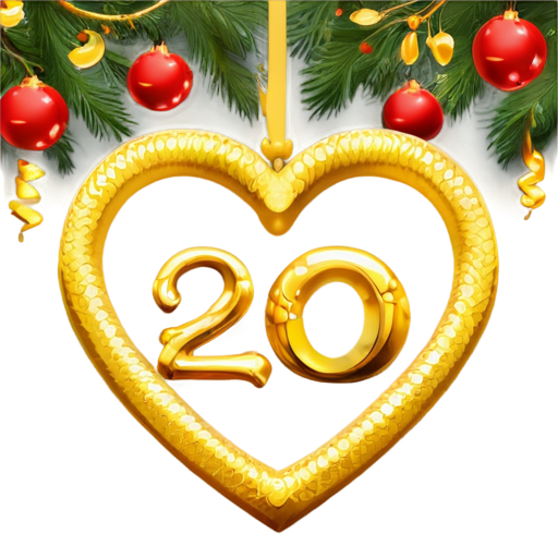 against the background of a New Year tree with gifts, a beautiful golden snake in the shape of a heart. the inscription "2025" - icon | sticker