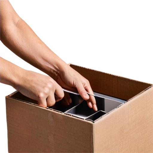 hand placing parts into cardboard box - icon | sticker