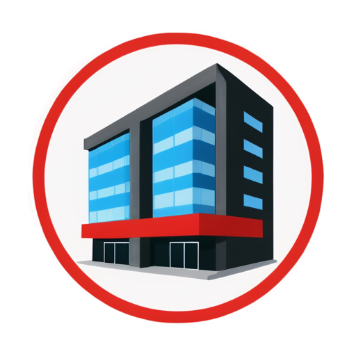 OFFICE BUILDING BLACKED IN RED CIRCLE cancel - icon | sticker