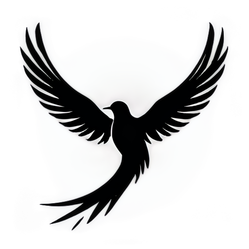 Here's a description of an artistic and minimalist logo: Logo Description: The logo features a single, elegant line that curves gracefully to form the silhouette of a bird in mid-flight. This line is unbroken, symbolizing continuity and freedom. The bird, depicted with minimal detail, captures the essence of movement and simplicity. The line starts at the bird's beak, sweeps up to form the head, then elegantly arcs down to outline the body and wings, finally ending with a subtle lift at the tail, suggesting upward motion. The color palette is monochromatic, using a deep, rich black against a clean white background, emphasizing sophistication and timelessness. The logo's design balances between being recognizable and abstract, making it versatile for various applications while maintaining a strong visual impact. The overall aesthetic conveys themes of freedom, simplicity, and elegance, making it ideal for brands associated with creativity, innovation, or environmental consciousness. - icon | sticker