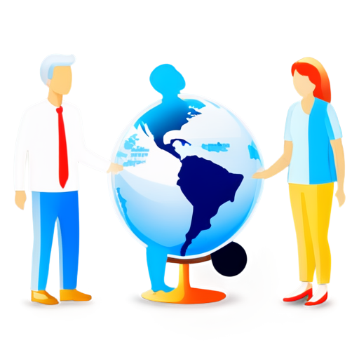 An icon with a globe and several figures of people: This can symbolize international cooperation and the delegation of tasks to another person or team. - icon | sticker