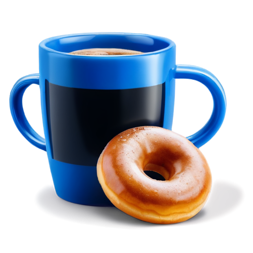 coffee in a blue mug, donut leaning up against the mug - icon | sticker