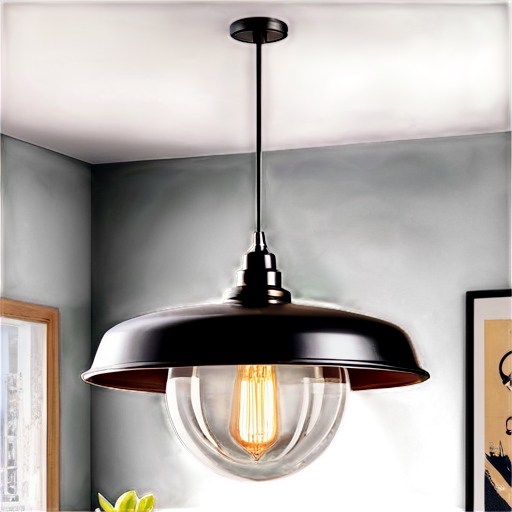 industrial decor styles with iconic metal pendant light inside a circle - icon | sticker