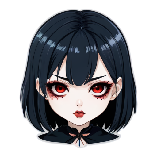 Bald vampire anime face girl with red eyes and lips and dark makeup - icon | sticker