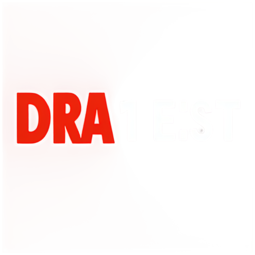 1. a logo has the text "Drama Test" 2.there is a logo icon on the top of text, 3. the "Drama Test" text is red color and has style - icon | sticker