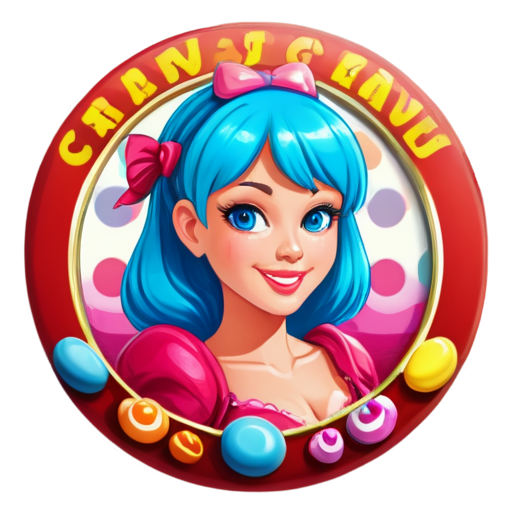 A simple round logo for a website about the slot game Candy girl. The background around the logo should be white, no shadows - icon | sticker