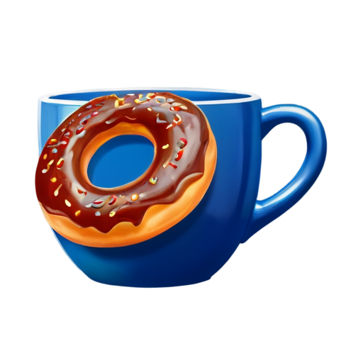 coffee in a blue mug, donut leaning up against the mug - icon | sticker