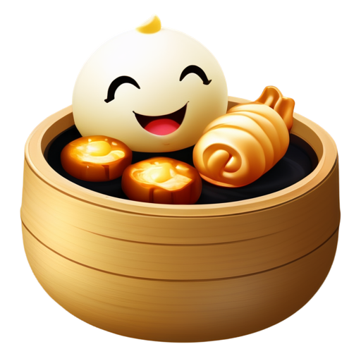 create a dim sum icon with emoticons and make it look like the dim sum is covered in fire and smoking - icon | sticker