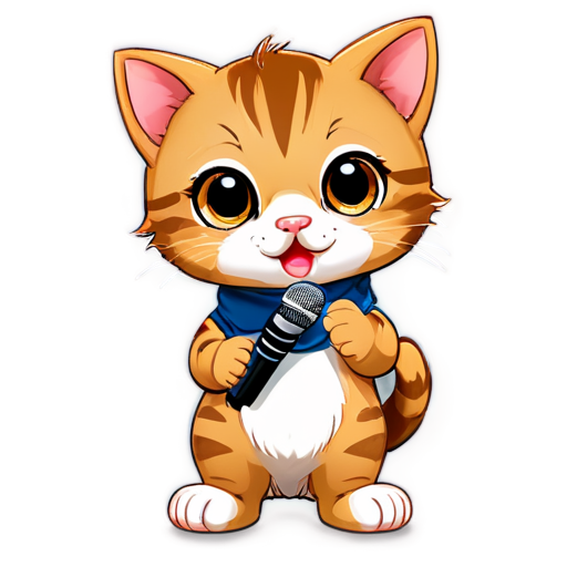 Cute Cat with a Microphone and English letter - icon | sticker