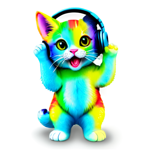 A rainbow cat with headphones and singing - icon | sticker