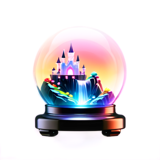 a crystal ball in which a castle in the mountains with a waterfall and beautiful nature all blooms with bright colors and magic - icon | sticker