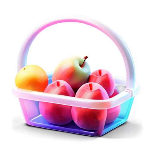 a schematic image for the website of a basket with a handle containing pink fruits - icon | sticker