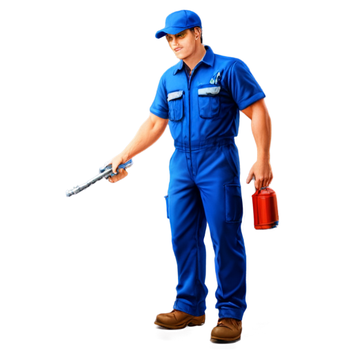 Plumber with a key in the house. Image in blue tones. Realistic - icon | sticker