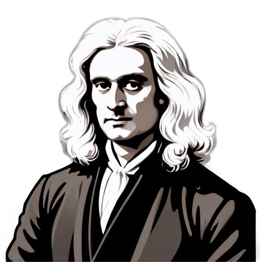 cartoonish isaac newton icon black and white, with no background, just newton's face - icon | sticker