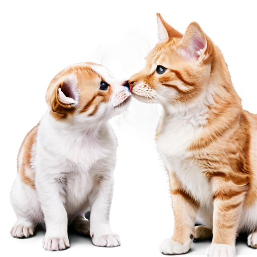 a realistic photo of a dog and a cat kissing each other with their noses on a light background - icon | sticker