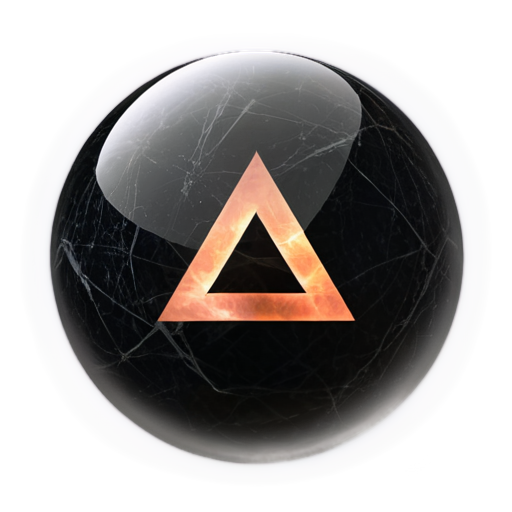 Transparent glass orb with a black angular stone inside, etched with triangular, rune-like symbols. The stone has sharp edges, faint glowing cracks, and emits a soft mystical light. The orb is clear, showcasing the stone's rough surface and dark, ancient aura. Neutral background with a magical glow. - icon | sticker