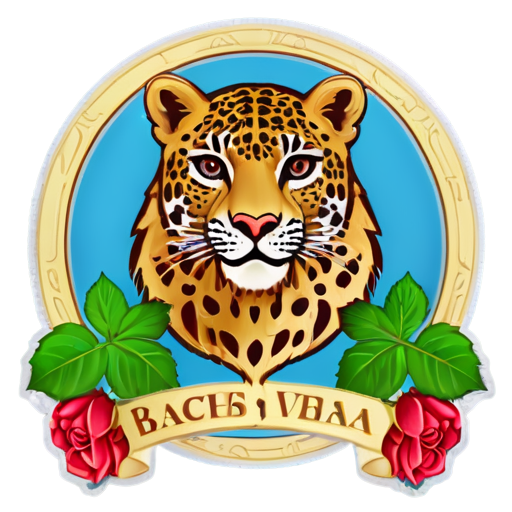 a logo for a Greek vineyard “Bacchus mysteria” with an image of a leopard with roses or grape leaves - icon | sticker