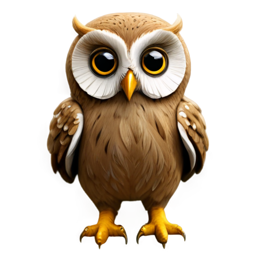 A small owl with large round eyes, a small beak, and tiny wings. Use soft, earthy tones like light browns and grays. - icon | sticker