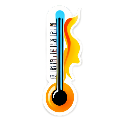 Drawing of a thermometer with an arrow pointing to a constant temperature of 100 with an image of boiling water - icon | sticker