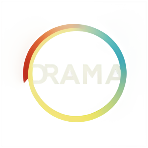 1. a logo has the text "Drama Test" 2.there is a logo icon on the top of text, 3. the "Drama Test" text is colorful and has style - icon | sticker