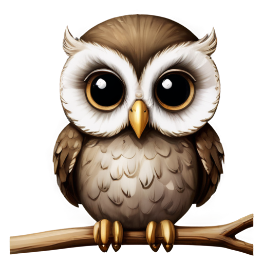 A small owl with large round eyes, a small beak, and tiny wings. Use soft, earthy tones like light browns and grays. - icon | sticker