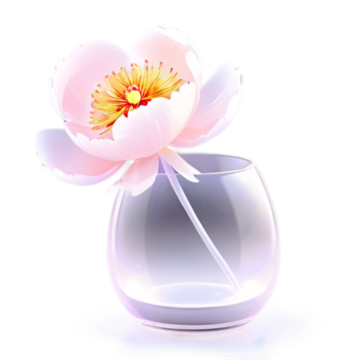 Glass transparent completely colorless peony flower on white background - icon | sticker