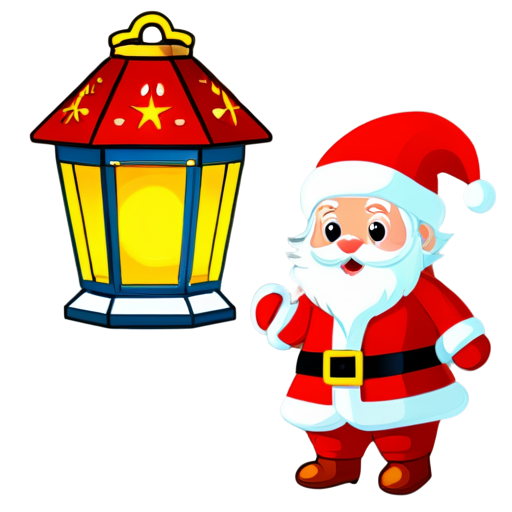 christmas musical lanterns with santa - icon | sticker