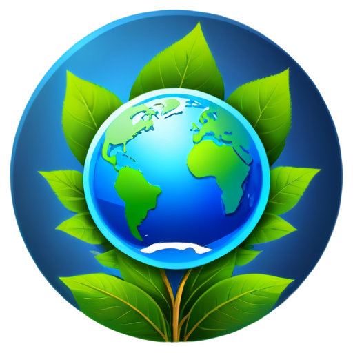 Design an icon for the cryptocurrency project BEO, emphasizing its ecological mission. At the center is a globe with leaves surrounding it, created in blue and green tones. The background is minimalist to highlight the purity and eco-focus of the project." - icon | sticker