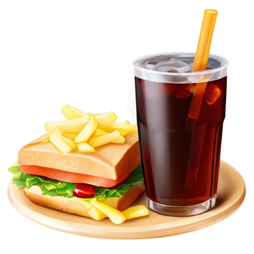 sandwitch plate chips soft drink with straw - icon | sticker