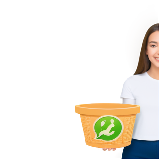 Una señora que está con una canasta de mimbre con un mantel naranja adentro . ,feliz y extrovertida la señora mandando un mensaje con el logo de WhatsApp - icon | sticker