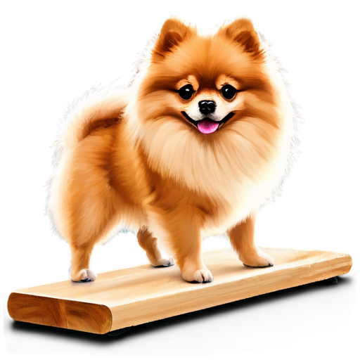 beautiful pomeranian spitz on fitness plank from side, golden pomeranian spitz, no humans, no lineart, dark plank, simple background - icon | sticker