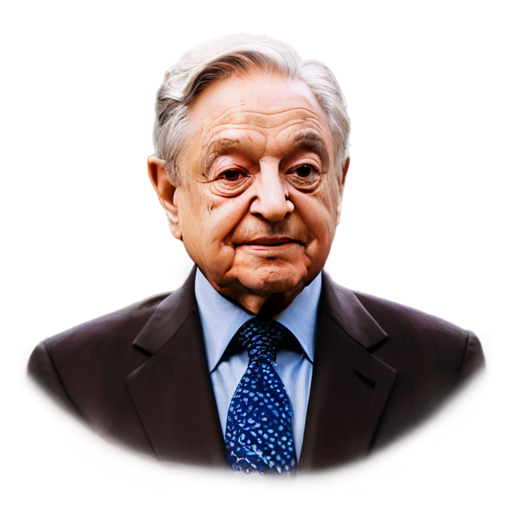 Design an icon with a portrait of George Soros alongside financial symbols (like a bull and bear), representing his contributions and critiques of mainstream economics.* - icon | sticker