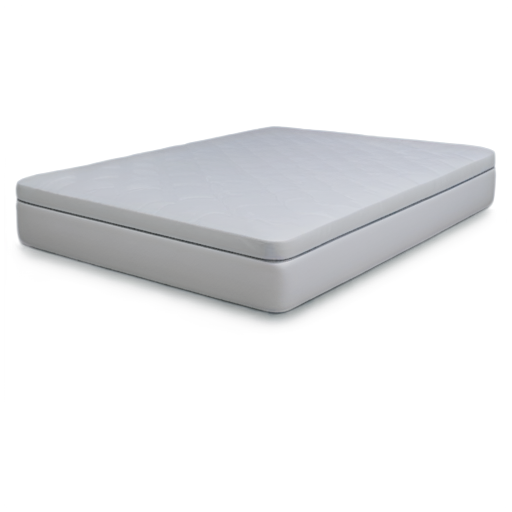 Illustrate an icon of a mattress with evenly spaced weight bars or blocks positioned on top of it. Each weight should be represented by simple rectangular shapes of the same size, illustrating how weight is distributed evenly across the mattress surface. The mattress should be designed in a flat style, and the overall color scheme should be light and calming to emphasize comfort and support. Ensure the background is minimalistic to highlight the mattress and weight bars. - icon | sticker