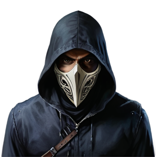 The front view of an assassin wearing a raven-beak-shaped mask - icon | sticker