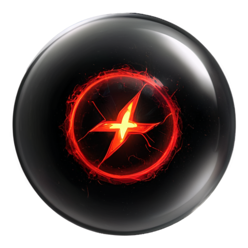 Transparent glass orb with a rough, angular black stone inside. The stone has faint red glowing cracks resembling ancient runes, floating in the center of the orb, emitting a mystical red aura. - icon | sticker