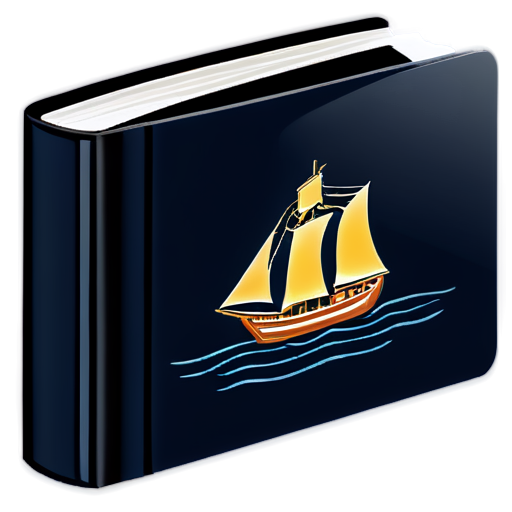 white icon, transparent background, illustrated ship and book (this is icon for mariner's library) - icon | sticker