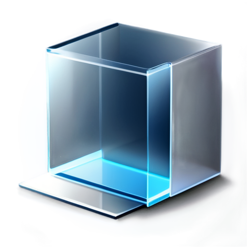 A 3D icon for a glass cutting application, where the cut portion of the glass is visibly separated from the main glass pane. The design should show clear cut lines, with the detached piece floating slightly apart to emphasize the cutting process. The overall look should be modern, with smooth edges, slight shadow and depth effects for a 3D appearance. Use shades of blue and gray with subtle reflections to enhance the glass material. The icon should be bold and clear for easy visibility on taskbars, focusing on precision and optimization. - icon | sticker