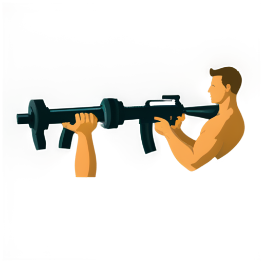 Two male hands, one holding a dumbbell, the other an AK machine gun - icon | sticker