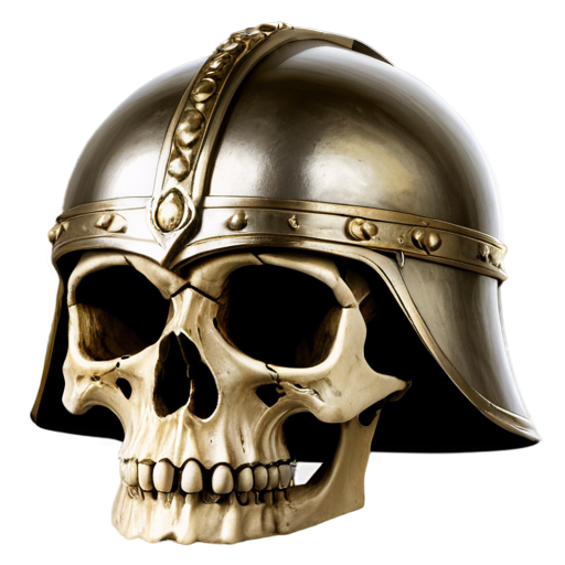 Medieval helmet like a skull, made of bones - icon | sticker