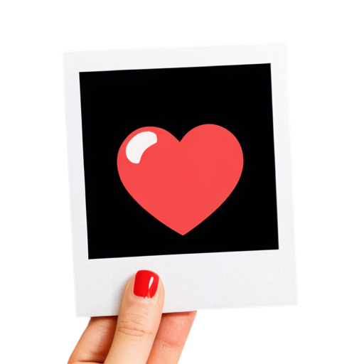 a heart inside a Polaroid-style frame in a modern, flat style, optimized for mobile app interfaces, ensuring clarity and visual balance at small sizes - icon | sticker