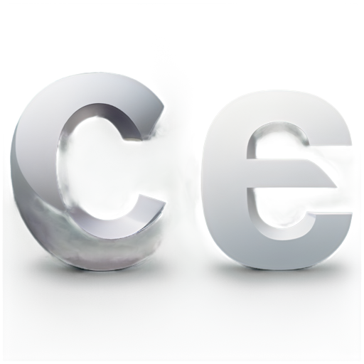 Two uppercase C letters side by side, with a glassy, transparent look. The letters have a smooth, beveled edge and a glossy, reflective surface to resemble glass. The background is minimalist, neutral-colored to accentuate the glass effect. The overall style is modern and clean, suitable for a tech application. - icon | sticker