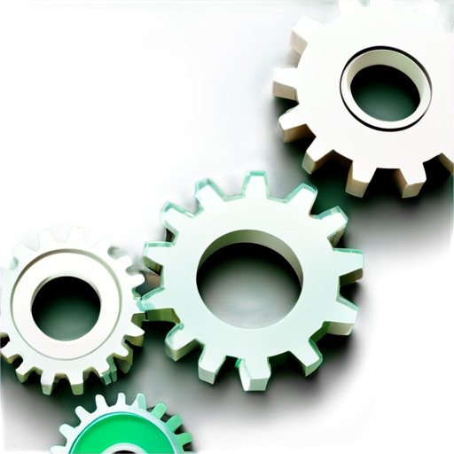 gears icon, white color, emerald blue green background is monochromatic and the icon on it is white, light, shining, realistic style - icon | sticker