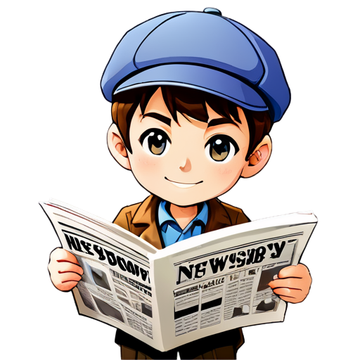 newsboy with newspaper, transparent background - icon | sticker