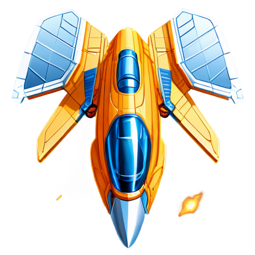 image of a spaceship for a game in the style of the Space Rangers game series, top view, position of the ship's bow from above, partially cartoon style - icon | sticker