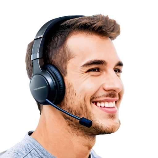 large headset on a happy man face, space between ear and headset - icon | sticker