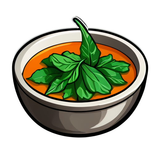 Crispy soup with slices of yam stone and chav greens. - icon | sticker