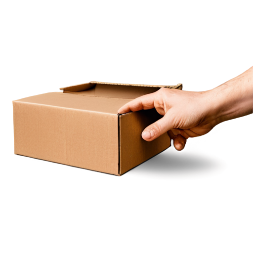 hand pointing into an open cardboard box - icon | sticker