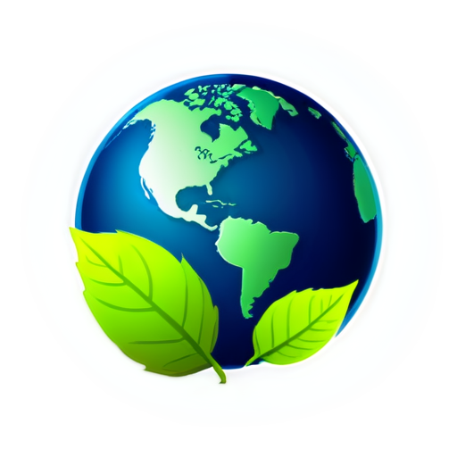 Design an icon for the cryptocurrency project BEO, emphasizing its ecological mission. At the center is a globe with leaves surrounding it, created in blue and green tones. The background is minimalist to highlight the purity and eco-focus of the project." - icon | sticker